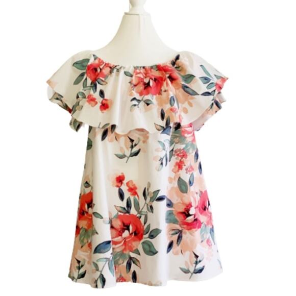 Adrienne Dress Tropical Floral On Off Shoulder Ruffle Neckline Sleeveless Small - Picture 6 of 15